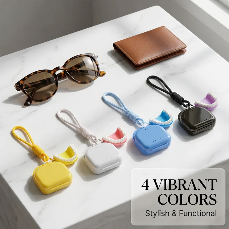 1 Multifunctional Invisible Braces Case with Tooth-Shaped Pendant, Bag Strap and Phone Chain Style, Orthodontic Appliance and Denture Storage Box, Stylish Portable Denture Storage Box, with Woven Lanyard Keychain, Orthodontic Retainer Breathable Portable Case, Anti-Lost and Space-Saving, Cute Tooth-Shaped Pendant Braces Case, with Woven Lanyard Keychain, Multiple Colors