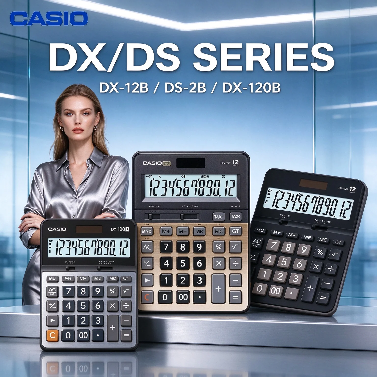 Casio DX-12B DS-2B DX-120B 12-Digit Solar Desktop Calculator Dual Power, Backspace Key for Quick Error Corrections in Office