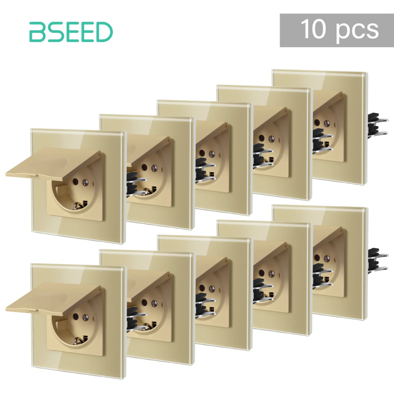 BSEED E-Serie EU-Standard Wasserdichte Wandsteckdose mit Abdeckung Kristallglas-Panel 16A 110V-250V