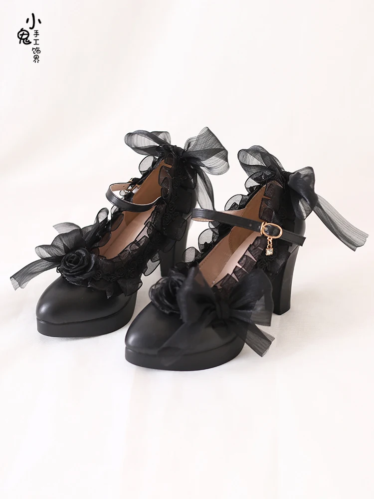 Original Black Lolita Lace Gothic Versatile Cla Thick Heels High Heels Lolita Waltz Dance Shoes