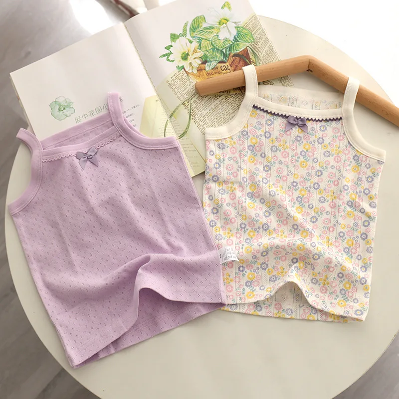 2pcs/lot Summer Girls Sling Vest Cotton Tank Top for Kids Children Sleeveless Bottom Baby Camisoles Toddler Underwear Clothes