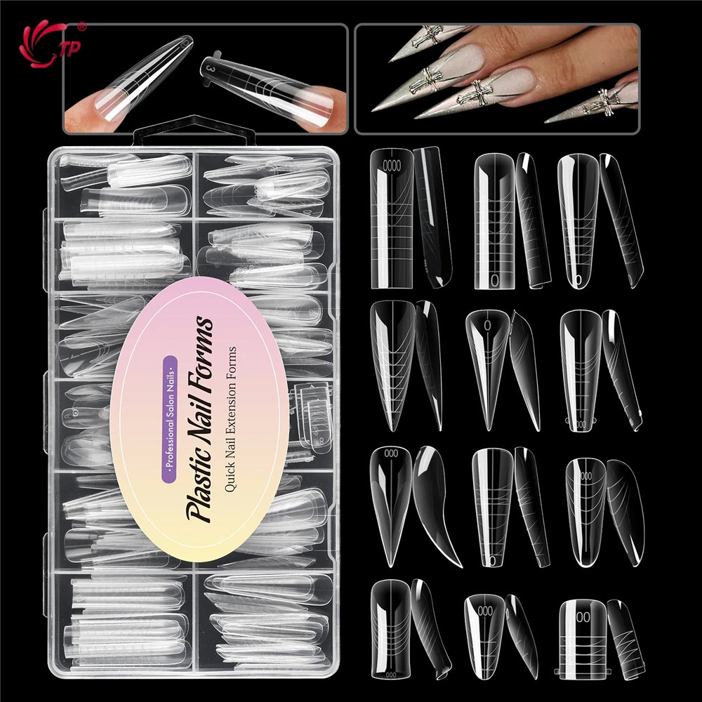 BNG 168PCS Flexible Soft Dual Forms Acrylic Nail Tips Form 12 Shapes Nail Extension Molds Manicure Tool 12-15 Sizes