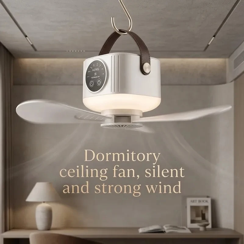 

2026 New Portable Rechargeable Ceiling Fan Wireless USB Hanging Fan for Student Dorm Bed Outdoor Camping