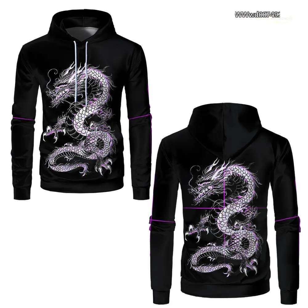 Autumn and winter new Chinese dragon totem 3D printed hoodie street casual all-match tops men and women fashion sweatshirt