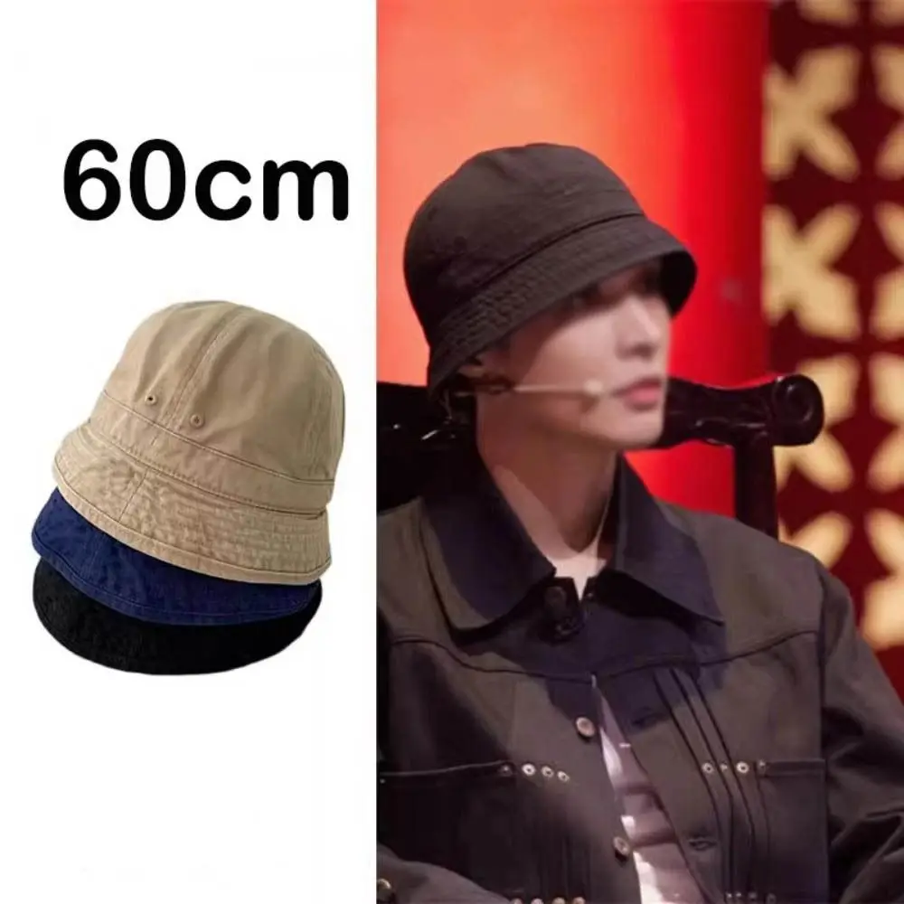 Casual Retro Bucket Hat Japanese Style Short-brim Fisherman Cap Big Head Circumference Sunshade Hat Unisex