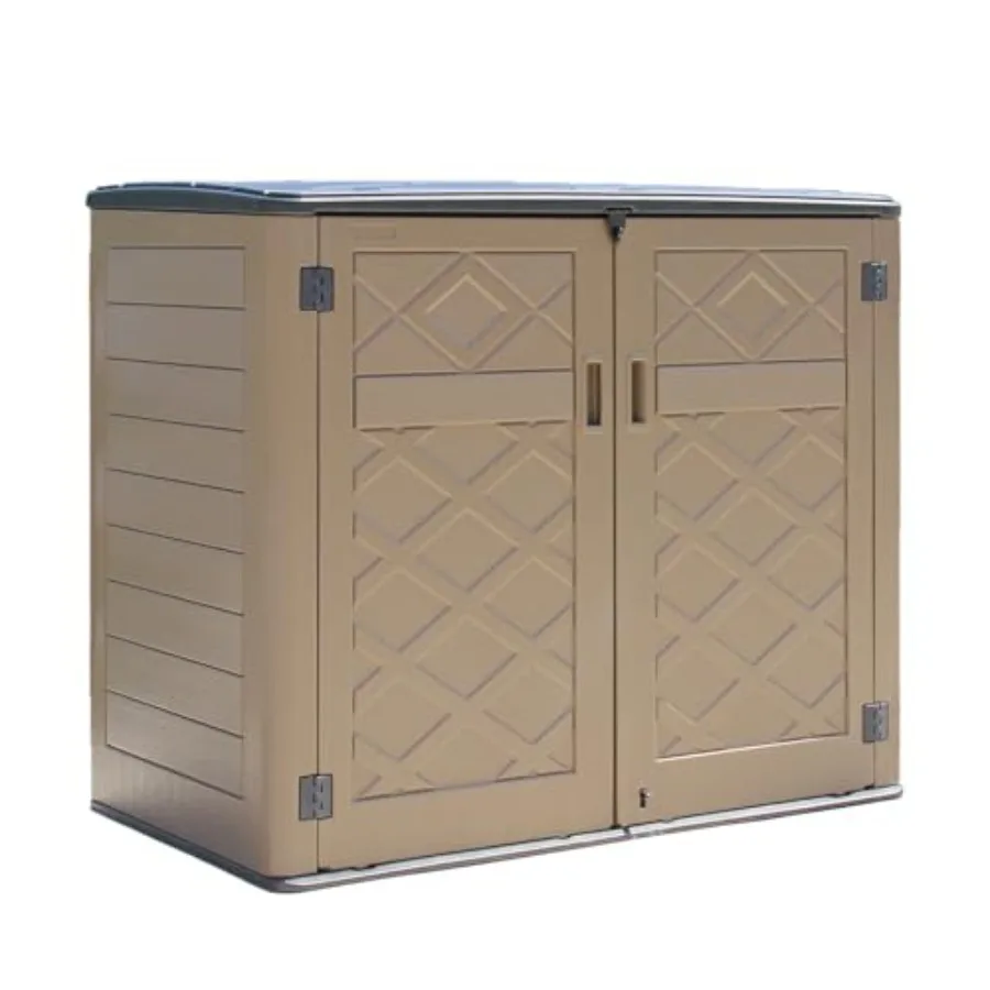 Backyard and patio storage shed: galvanized steel, gray, weather-resistant horizontal cabinet for lawnmower and patio accessori