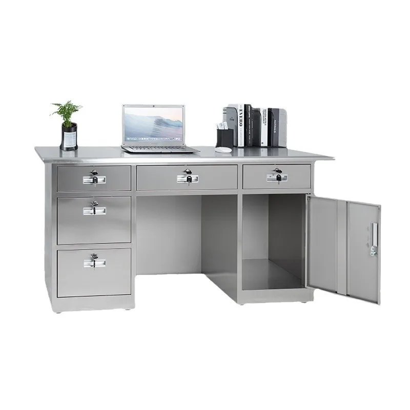 Stainless steel 304 office computer desk dust-free workshop with drawers writing desk rectangular desktop single desk