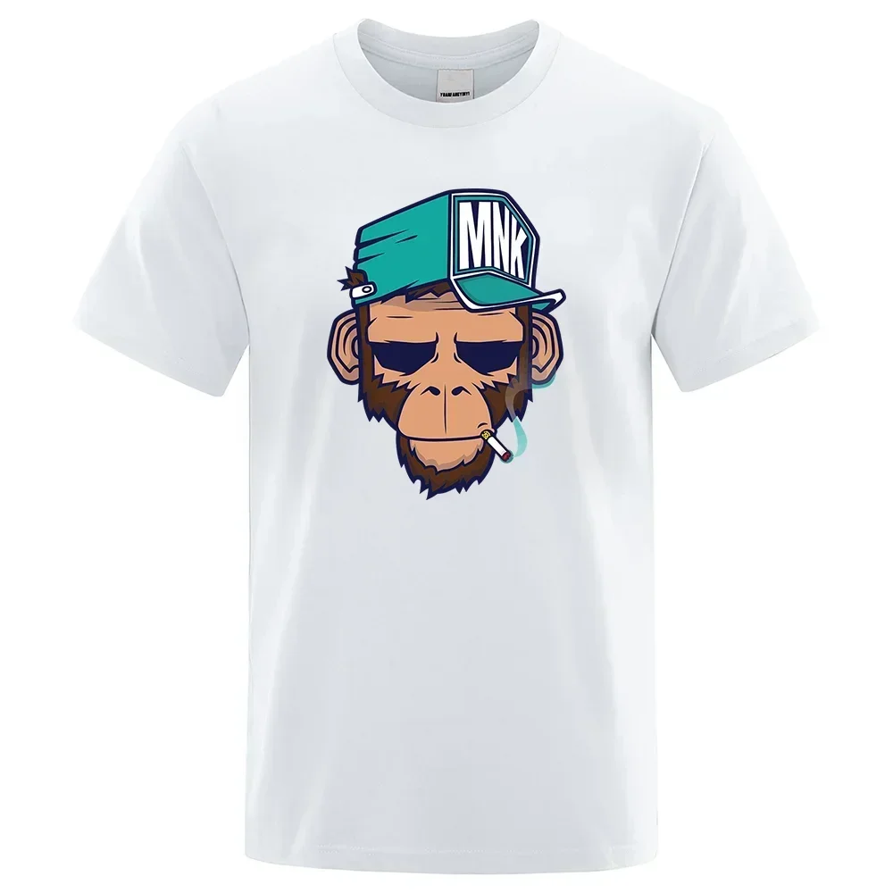 Tops Smoking Monkey Cartoons Short Sleeve Men Kids Personality Street T-Shirts Loose Oversized Tees Breathable Soft Clothing
