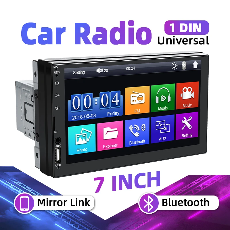 Car Radio 1 Din 7 Inch Stereos For Car Mirror Link FM Aux-Input Bluetooth Multimedia Player HD Touch Screen MP5