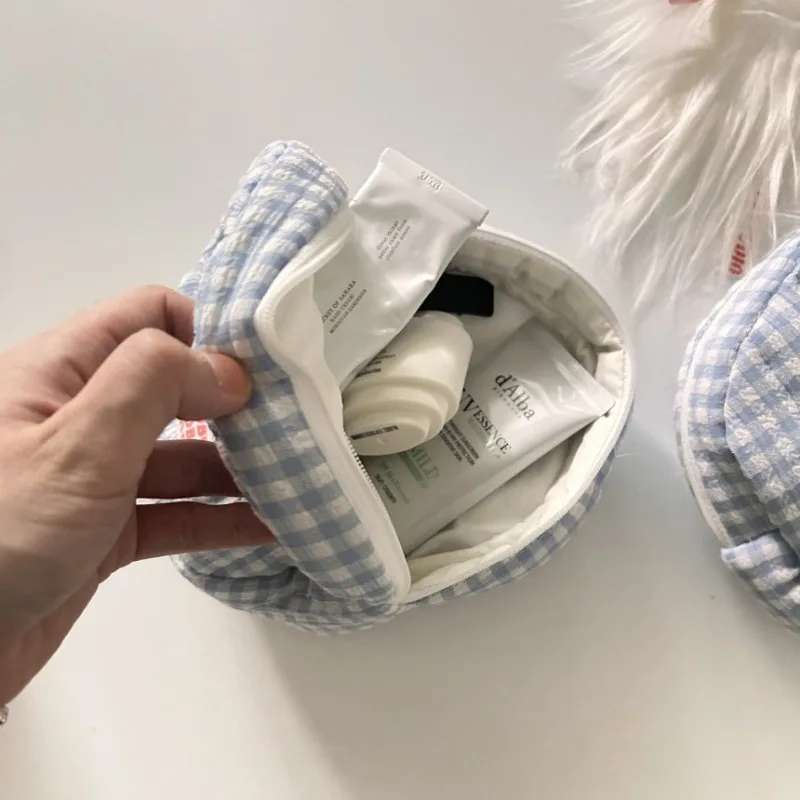 Ins Style Plaid Makeup Bag Women Large Capacity Travel Toiletry Organizer Portable Cosmetic Storage Pouch Student Antibacterial
