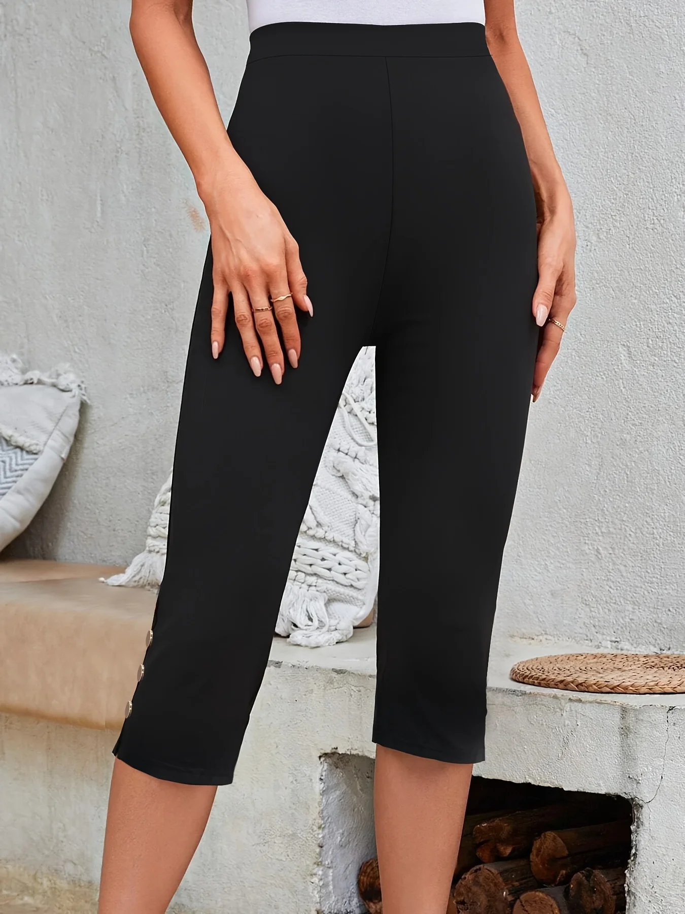 New women\'s plus-size elastic fabric slit design temperament hip line solid color pants