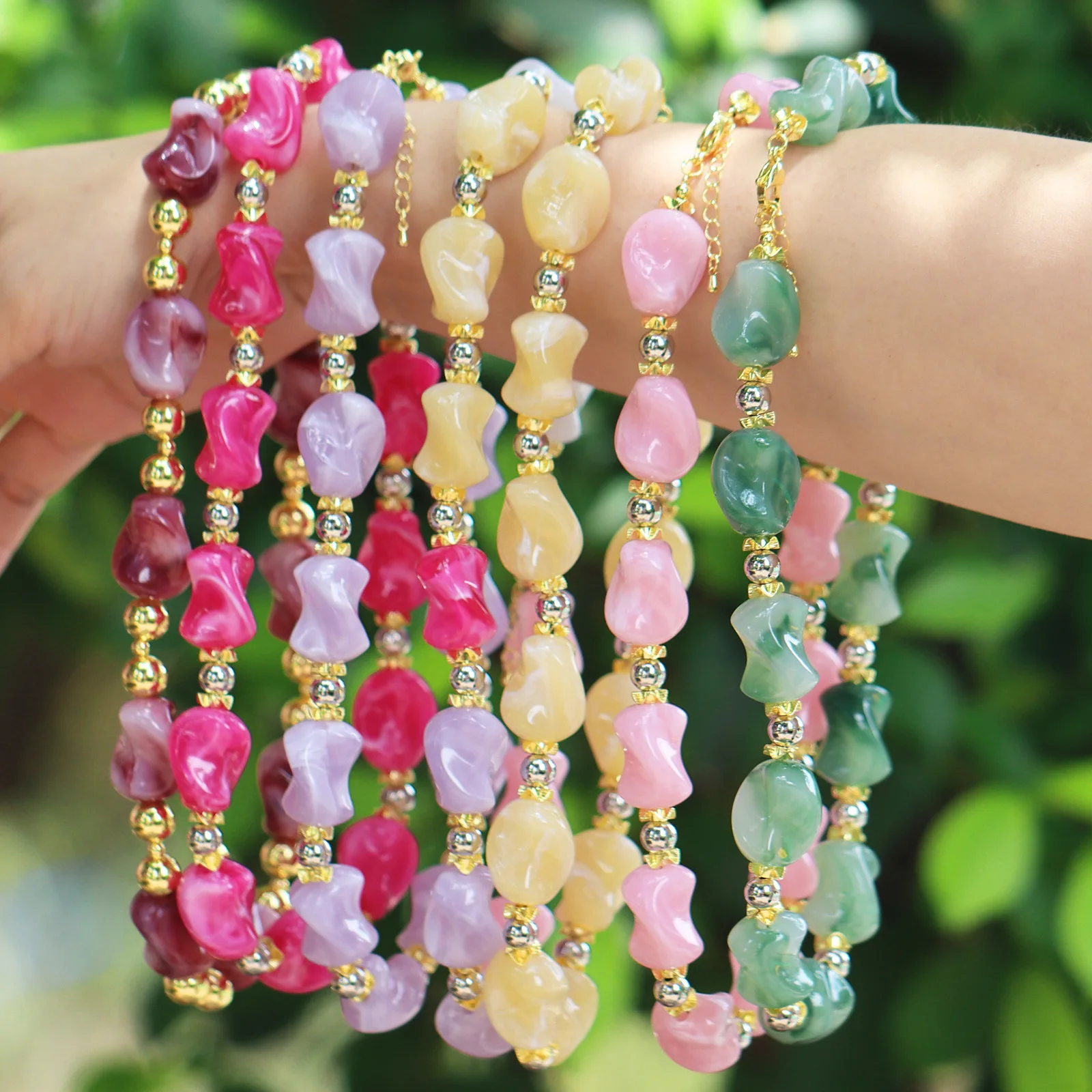 Bunte Unregelmäßige Naturstein-Perlen Choker-Halskette Armband für Frauen Niedliche Geometrische Perlen-Halsketten Party-Schmuck Geschenk – Detail 1