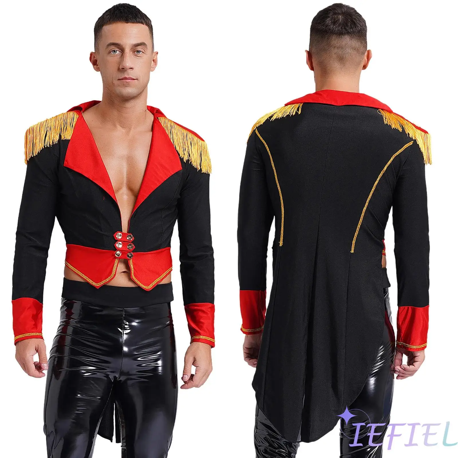 Men Circus Ringmaster Costume Double-Breasted Tailcoat Tuxedo Jacket Coat Halloween Magician Outerwear Prince Cosplay