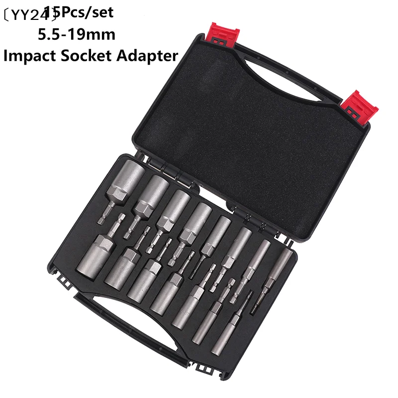 

15Pcs 80mm Deepen Power Nut Driver Drill Bit Set 5.5-19mm Impact Socket Adapter Hex Socket Sleeve Power Tools Accessories〔YY24〕