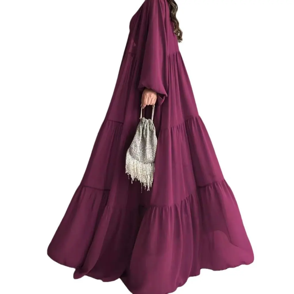 

Women's Muslim Solid Color Vest Dress M2695 Elegant Robe Jacket Fashionable Cross Border Middle East Style