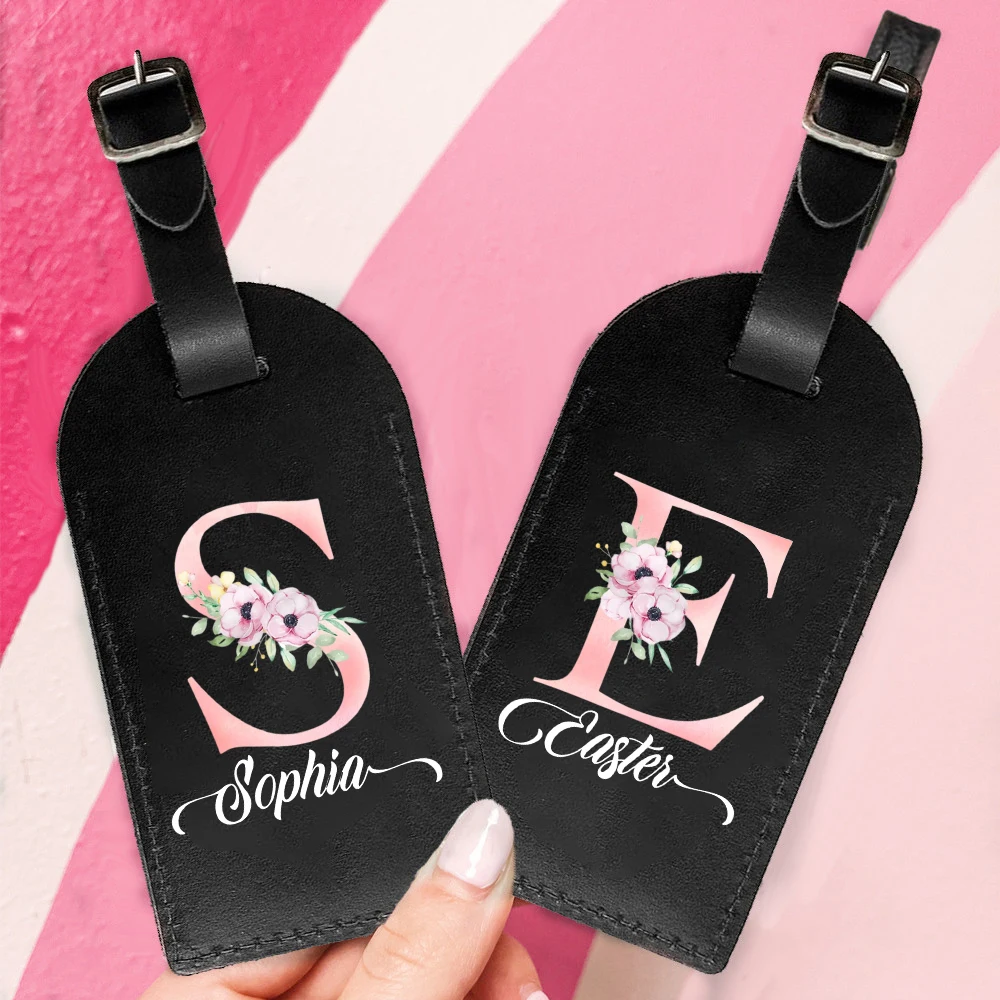 

Personalised PU Leather Luggage Tag Initial with Name Suitcase Label Baggage Bags Tags Travel Accessorie Wedding Birthday Gift