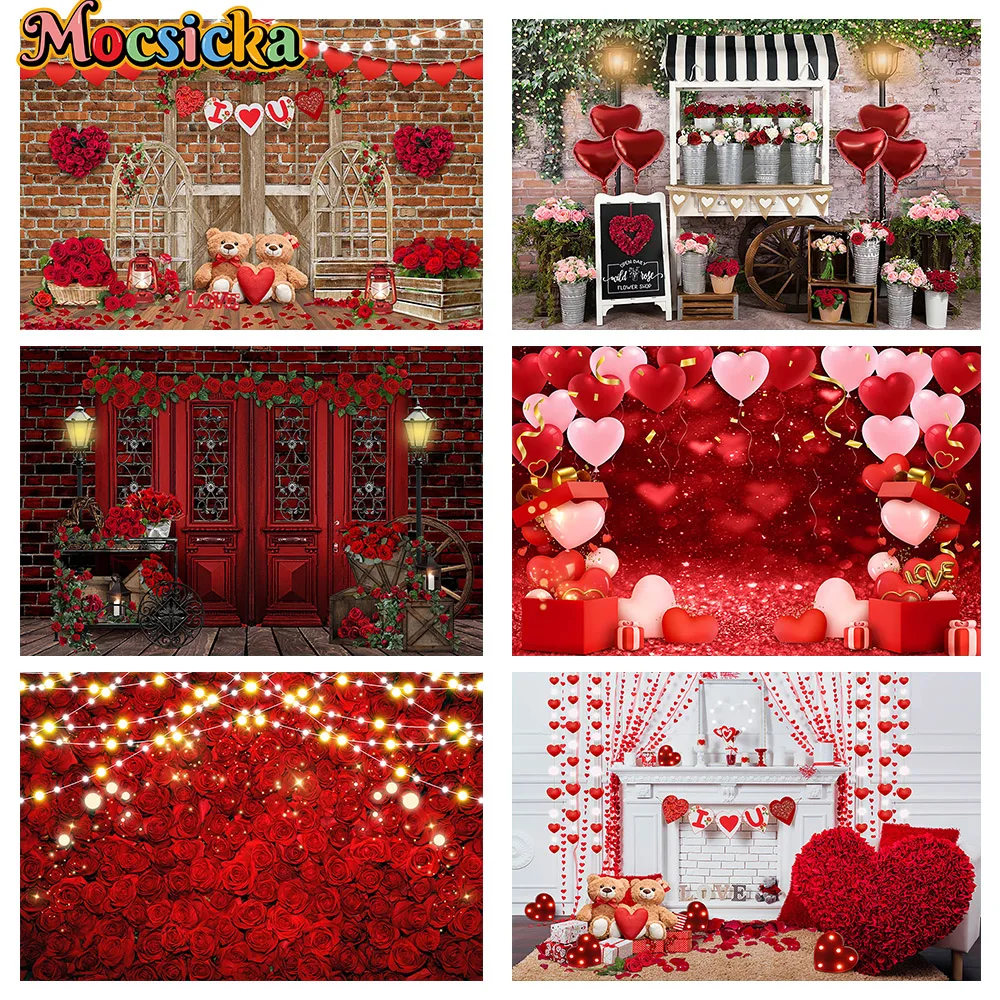 Lễ Tình Nhân Chụp Ảnh Phông Nền Đỏ Trái Tim Valentine Chân Dung Nền Hoa Hồng Lãng Mạn Cưới Cô Dâu Tắm Bắn