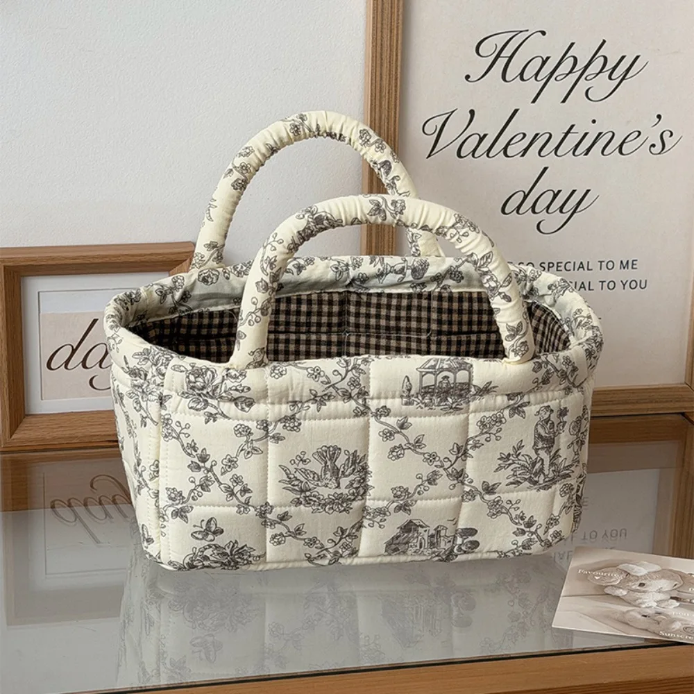 

Large Capacity French Vine Handbag Hand-held Printed Laundry Storage Basket Easy Carry Handles Cloth Floral Organizers Basket
