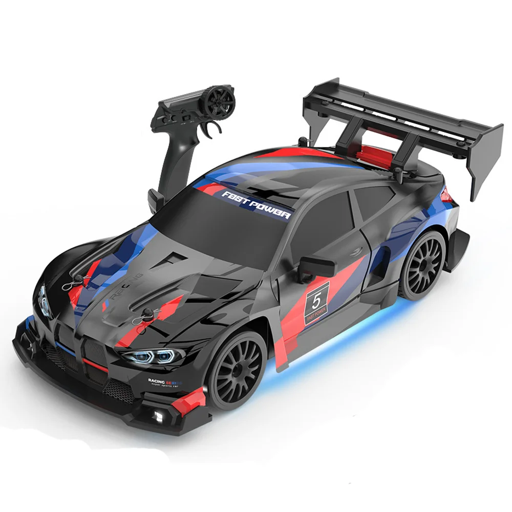Nouvelle voiture RC 4x4 à télécommande pour drift, véhicule de course 4x4, LED, RTR 2,4 GHz, camion M4 avec pneus supplémentaires, barrières routières, jouet, cadeau pour enfants et adultes