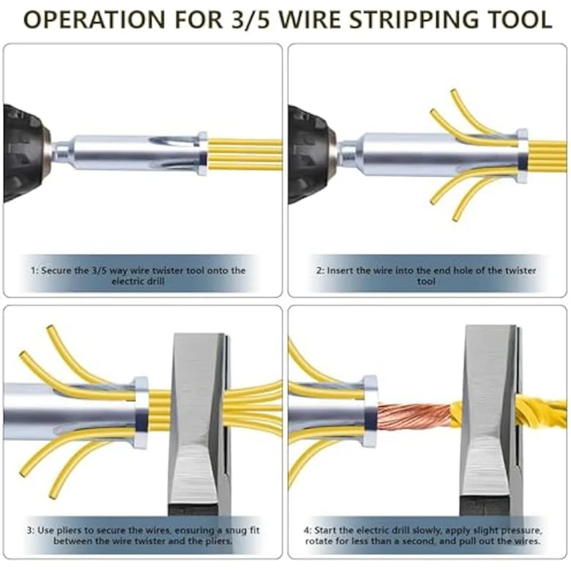 ABSJ-3Pcs ลวด Twister เครื่องมือและ NUT Twister เครื่องมือ,3/5 WAY Wire Stripper สําหรับเจาะ, สายไฟตัดและบิดเครื่องมือ