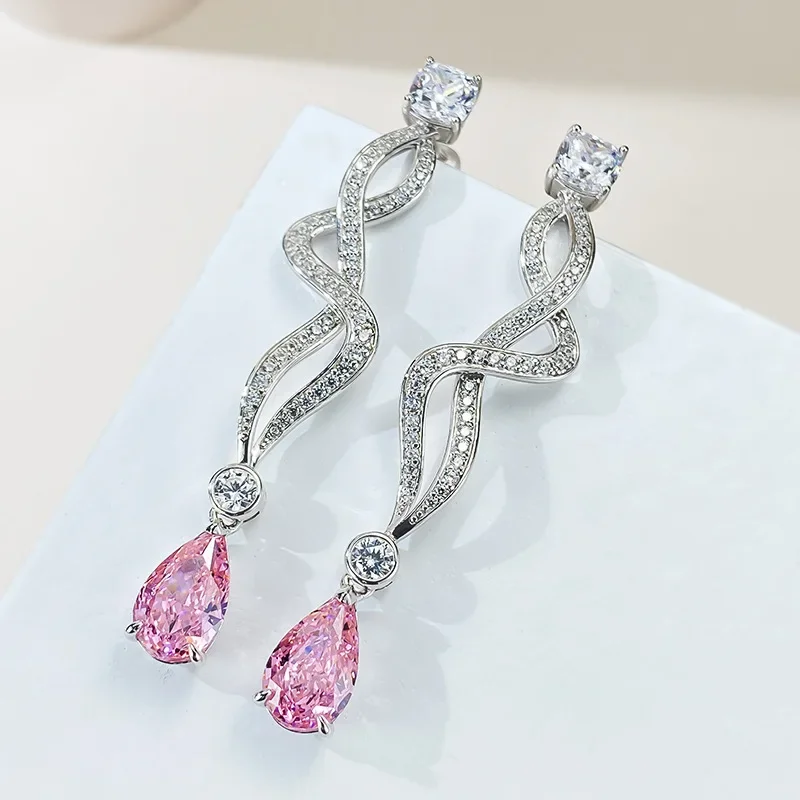 2023 New S925 Silver Imported High Carbon Diamond 7 * 11 Powder Diamond Water Drop Ear Studs Celebrity