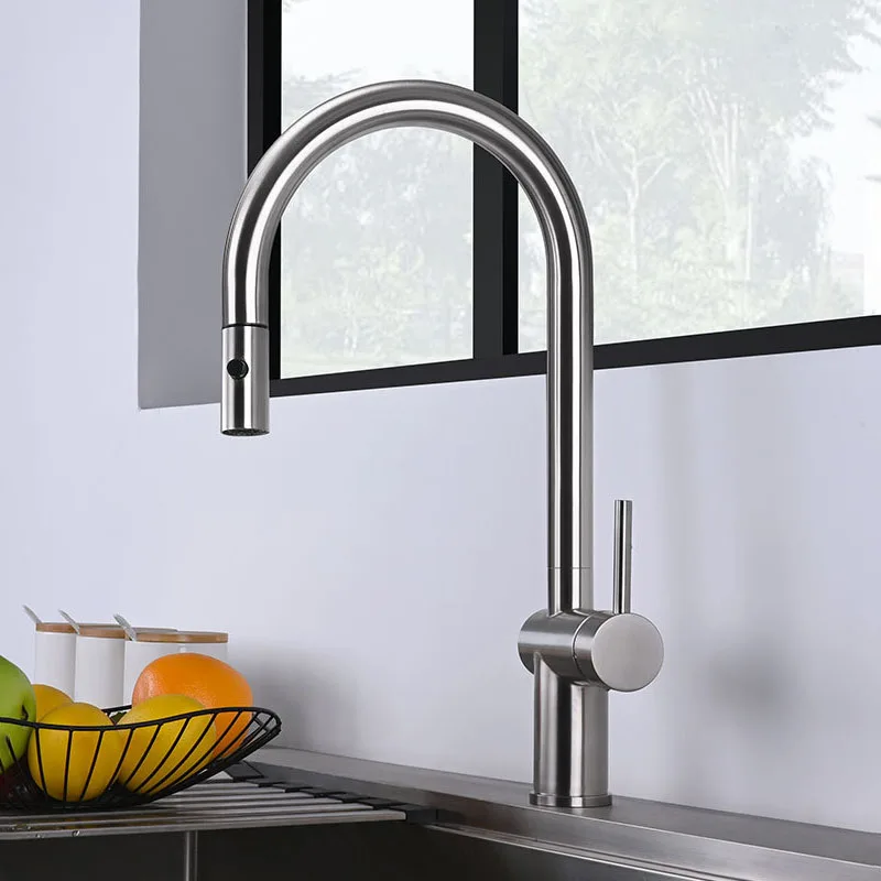 Brush Rose Gold Faucet Kitchen Sink Hot Cold Mixer Pull Out Down Tap SUS304 Stainless Steel 360 Degree Rotation Luxury Faucets