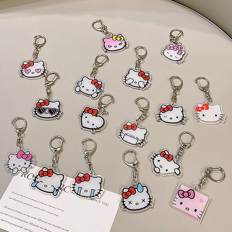 Sanrio Hello Kitty Acrylic Keychain Clear Double Sided Cute Girl Bag Pendant Ornament Ins Accessories Keychain Stand Tag