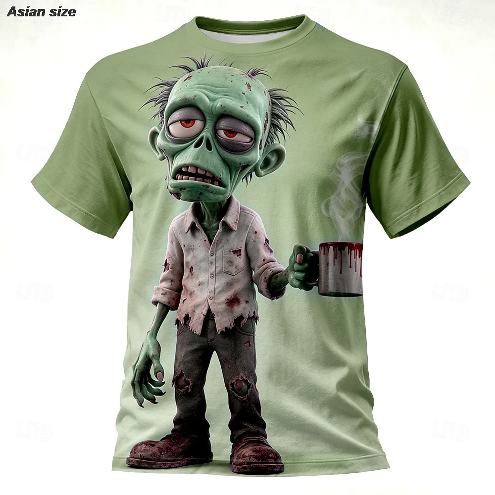 Halloween Men's Skull Optical Illusion Guitar T Shirt Short Sleeve T shirt 3D Print Crew Neck Shirt  Party Street ummer Spring