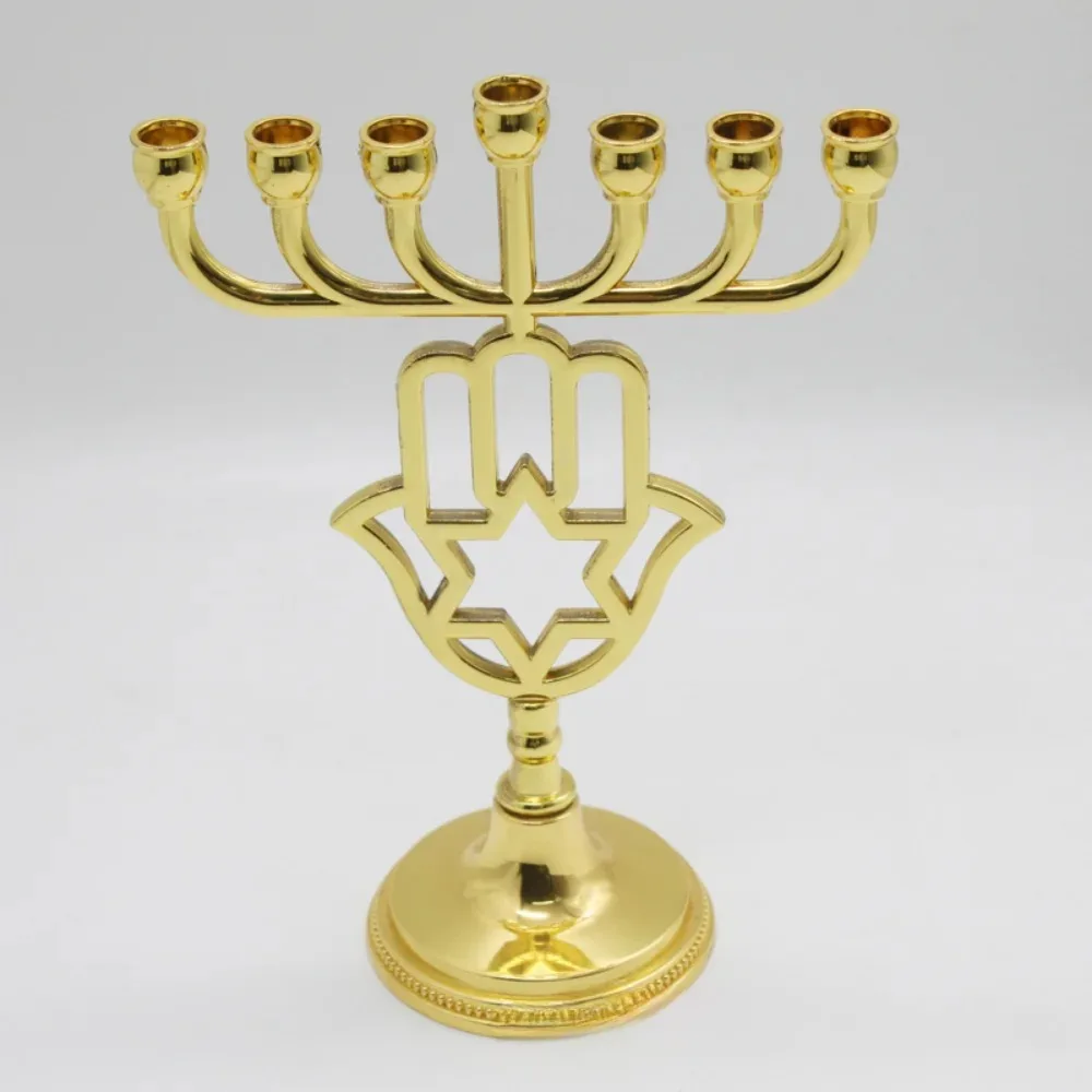 Judaica Hanukkah Candlestick Holder Metal gift items, zinc alloy palm candlestick, gold lamp stand, home decoration