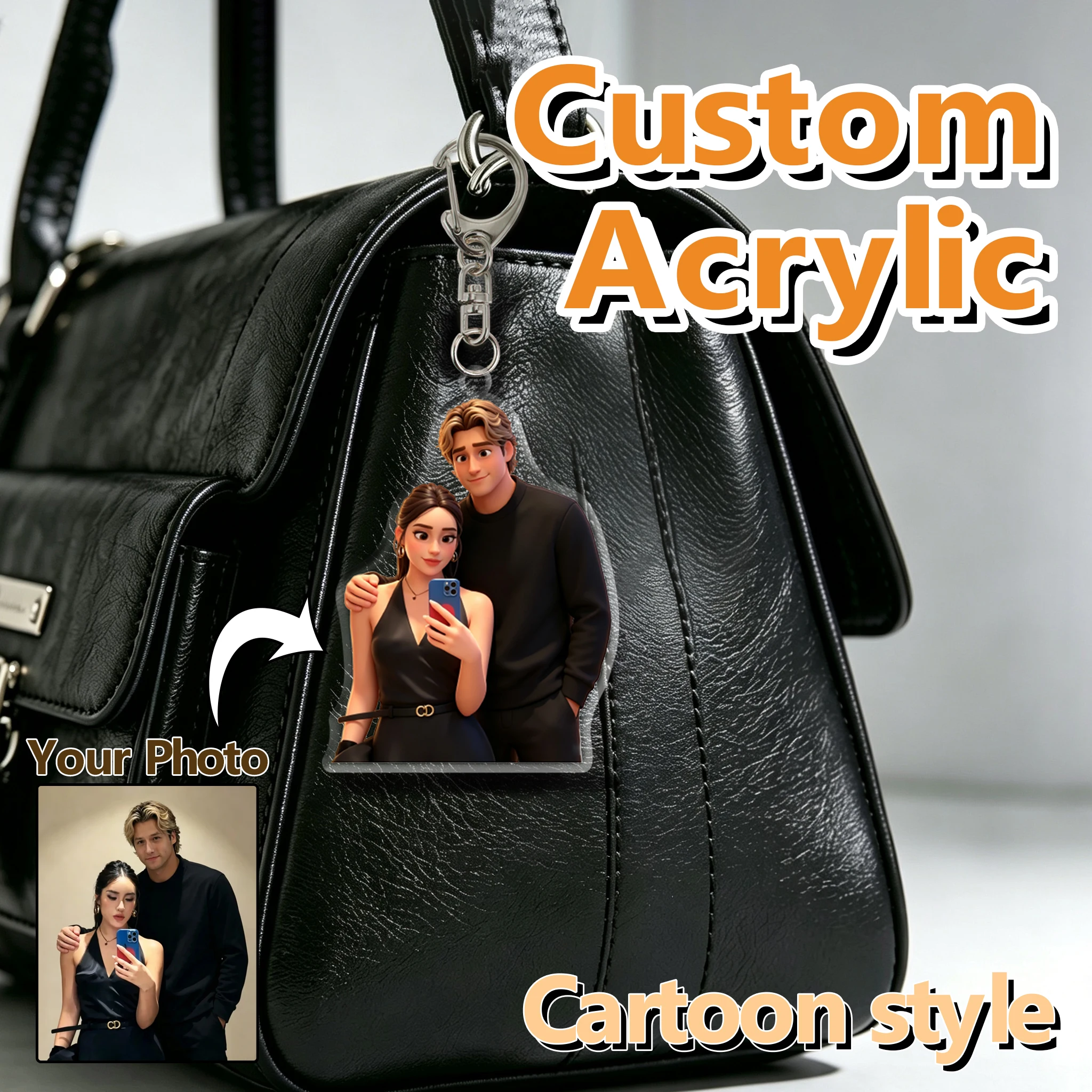 Custom Photo Acrylic Cartoon Keychain Personalized 2D Flat Couple Matching Keychains Women Backpack Birthday Gifts