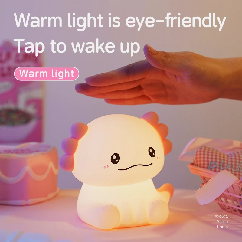 Neue Salamander-Nachtlampe, Niedliche und Weiche Silikonleuchte, Axolotl USB-Aufladung, Schlafzimmer-Schreibtisch-Deko, Feiertags- und Geburtstagsgeschenk