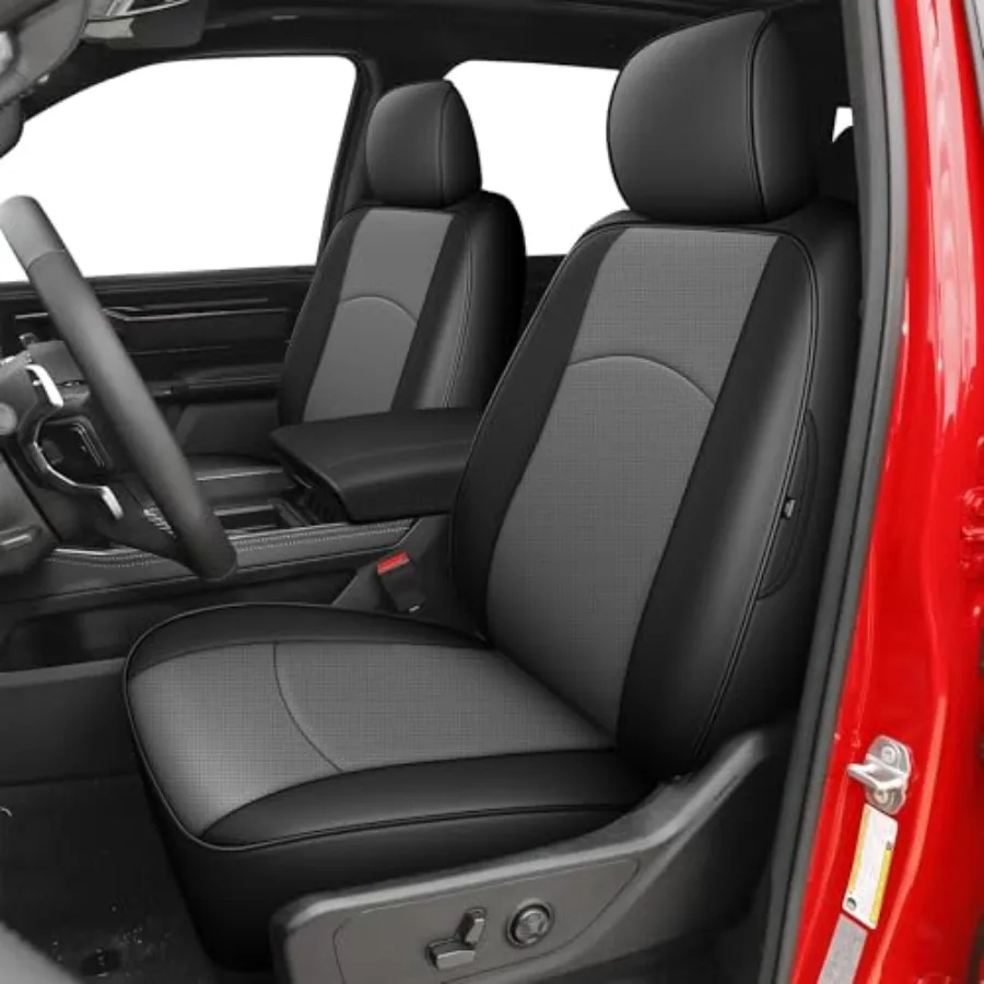 

Custom Car Seat Covers for Ram 1500 2009-2018 and Ram 2500 2010-2018 Full Set Faux Leather Black+Gray Interior Protection