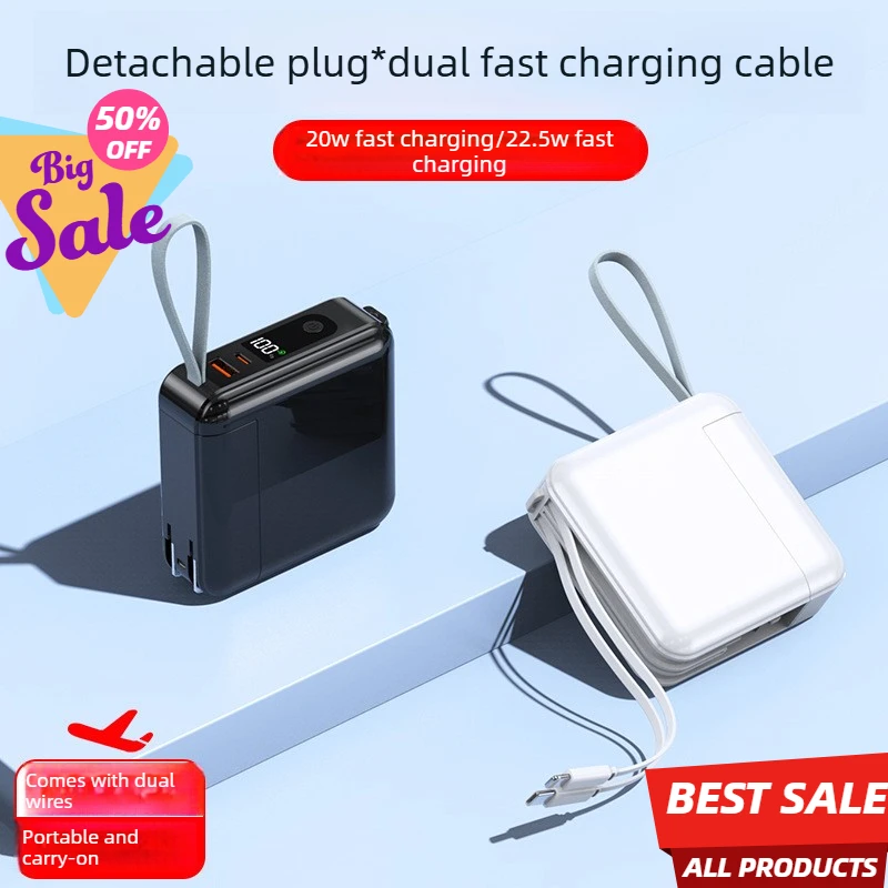 

20000mAh Power bank AC plug with built-in cable capacity 20000mAh super fast charging 22.5W digital mobile power bank
