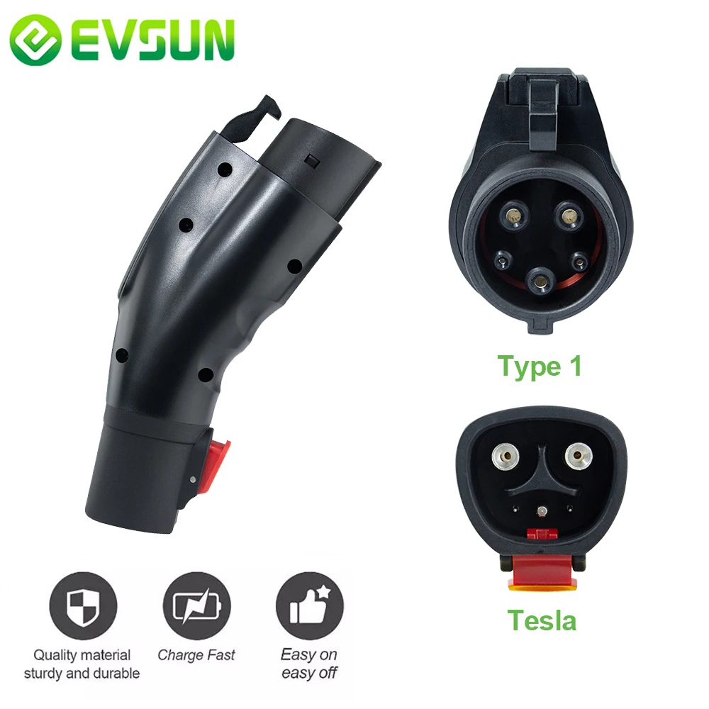 

EVSUN Tesla to J1772 Adapter Max 60A 250V Tesla to Type1 Adaptor Type 1 SAE EV Charging Adapter with Anti-Drop Lock Connector