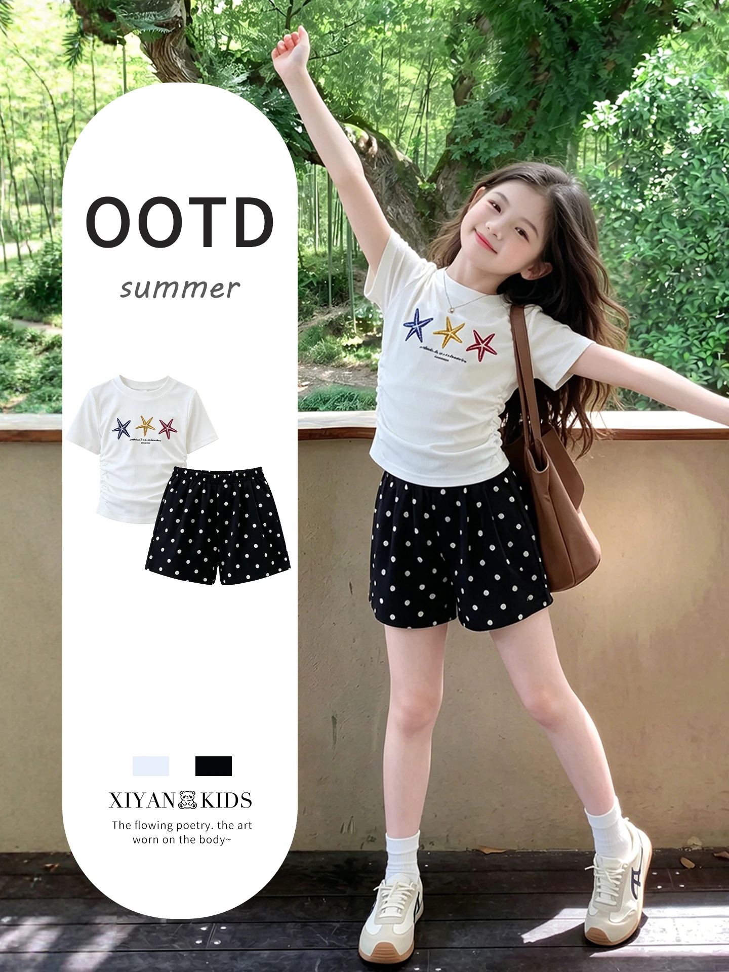 女の子夏カジュアル水玉模様-tシャツショーツセット-2-枚セット衣装子供韓国スタイルの流行の服子供アンサンブル