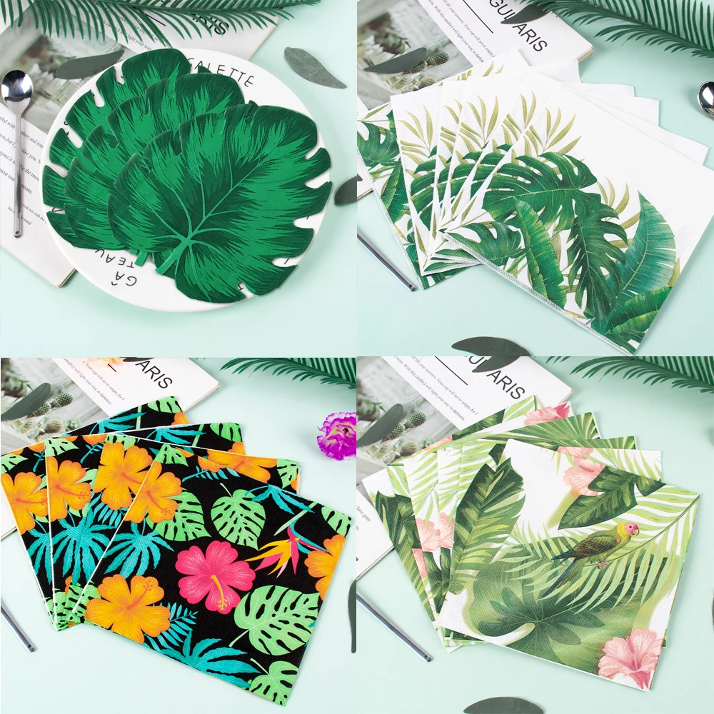 20 قطعة هاواي الأزهار أوراق النخيل الكركديه نمط المناديل الورقية الاستوائية هاواي كوكتيل منديل الصيف حفلة عيد ميلاد ديكور للطاولات
