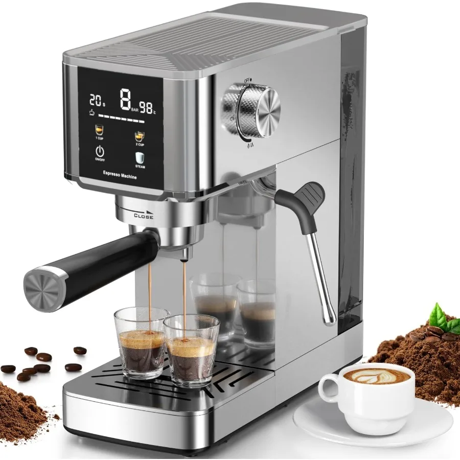 Espresso Machine 20 Bar with Capsule Funnel 3-Second Heat for Rapid Cold Brew Built-in Steam Wand for Lattes Touch Screen 40oz