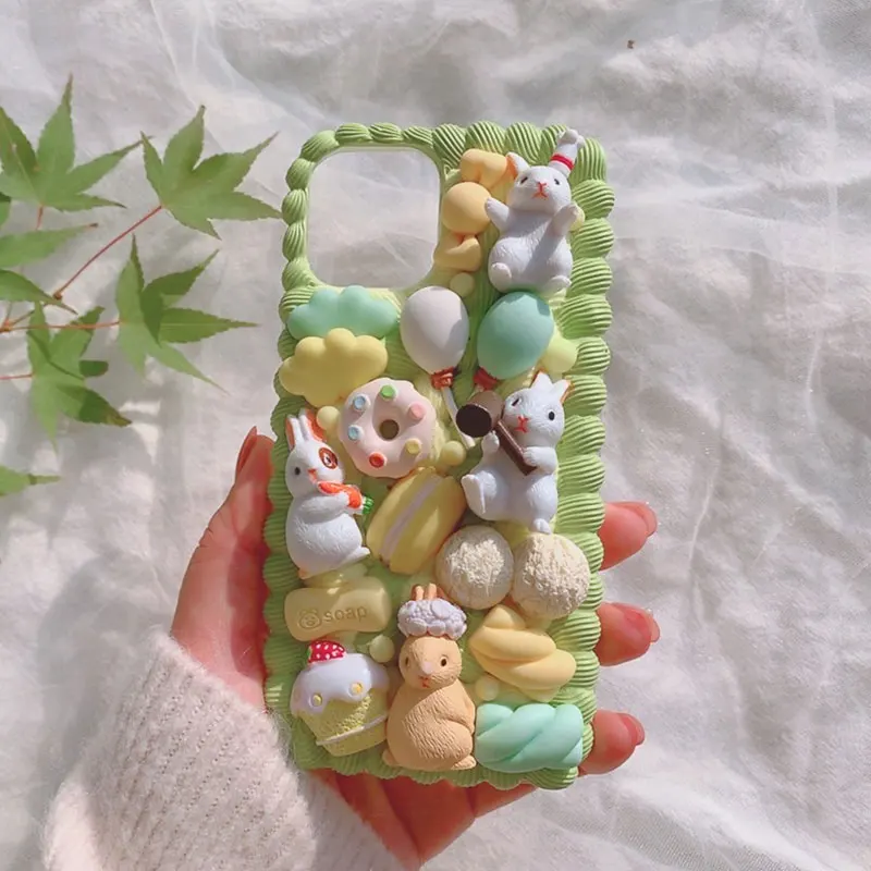 

Чехол для Samsung s24 ultra ручной работы, 3D мультяшный чехол для galaxy s24 plus, милый чехол для телефона с кроликом s24, кремовый чехол, подарок для девочек на заказ
