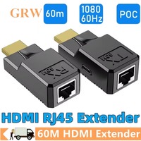 60M HDMI-compatible Extender RJ45 Ports Network HD 1080P 60Hz HDMI to RJ45 POC Power Supply Over Cat-5e/6/7 UTP LAN Extender