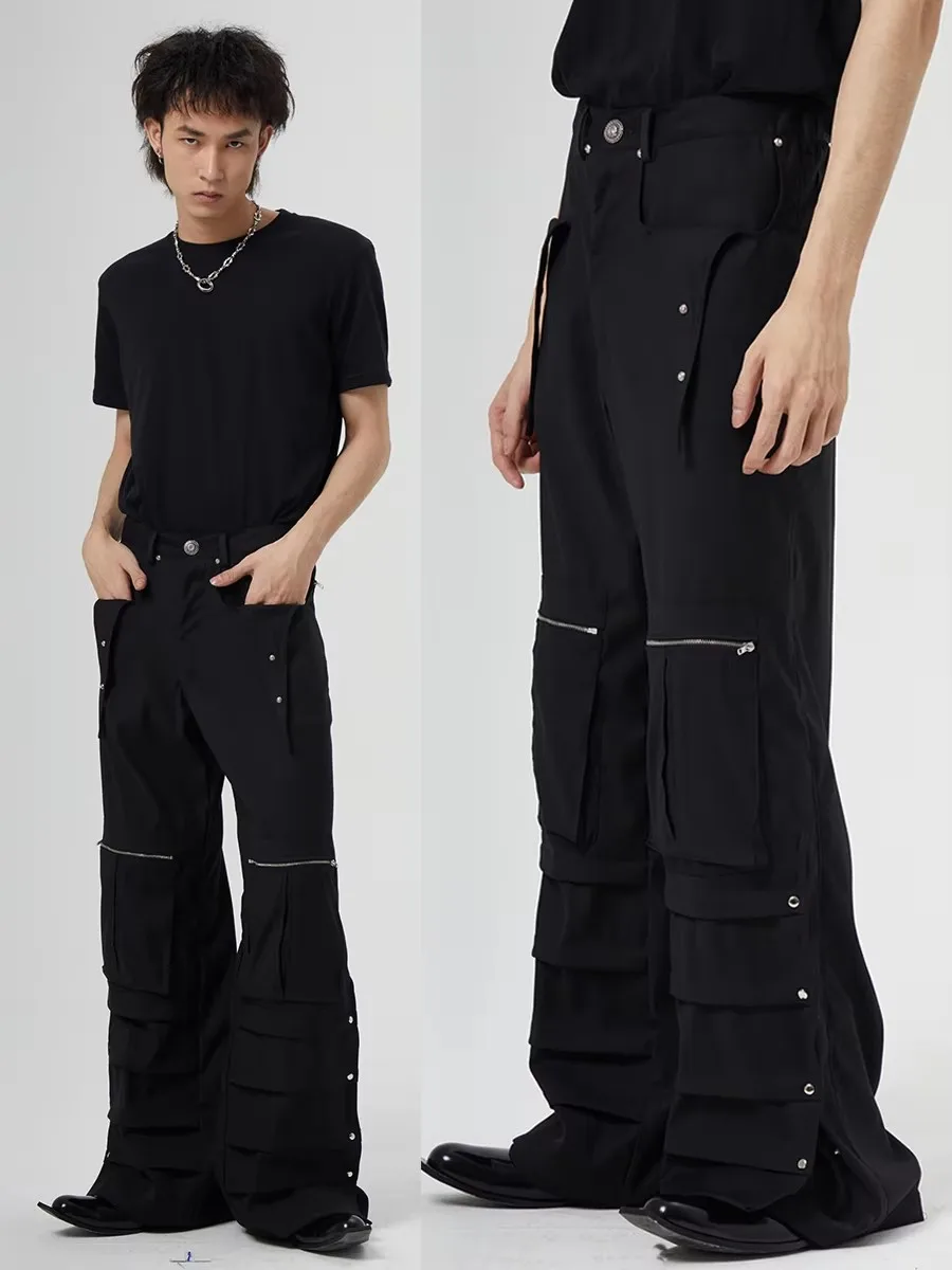 2025 novas roupas masculinas femininas estilo yamamoto solto perna larga chão zíper macacão drapeado terno calças plus size traje 27-46