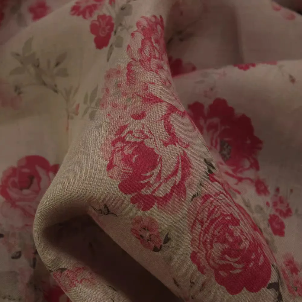 

1yard natural ramie fabric for clothing large flower peony digital printing tissu Skirt dress shirt bag cheongsam fabric