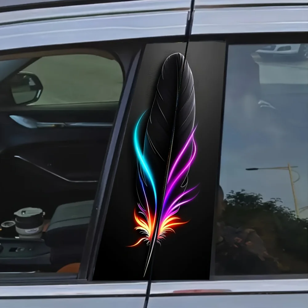 

2 Pieces Feather Decal Sticker Semi-matte Self-adhesive Disposable Rectangular Self-adhesive Sticker Car Accessories One-time