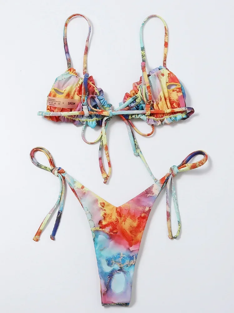 Сексуальные леопардовые плиссированные бикини, комплект из 2 предметов, женский разделенный купальник с открытой спиной и высокой талией, пляжный жилет, бикини 2024, новый летний комплект бикини