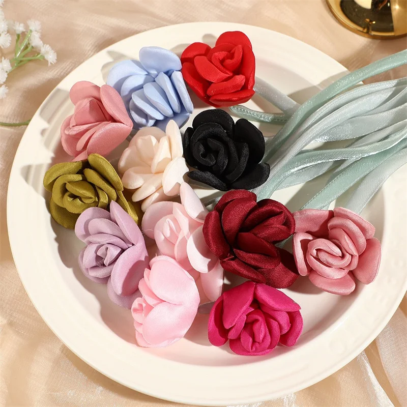 Summer style 30pcs/lot color print cartoon rose flowers decoration bow floral diy jewelry garment hair accessory