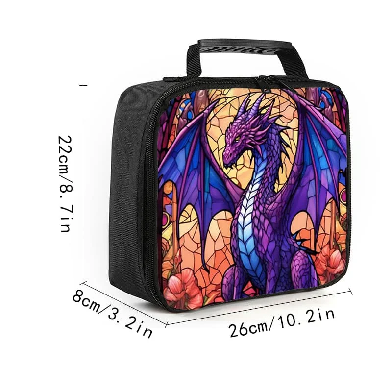 Purple Dragon Pattern Handheld Lunch Bag For Boy And Girls Best Gifts 2D Flat Cartoon School Food bento For Children