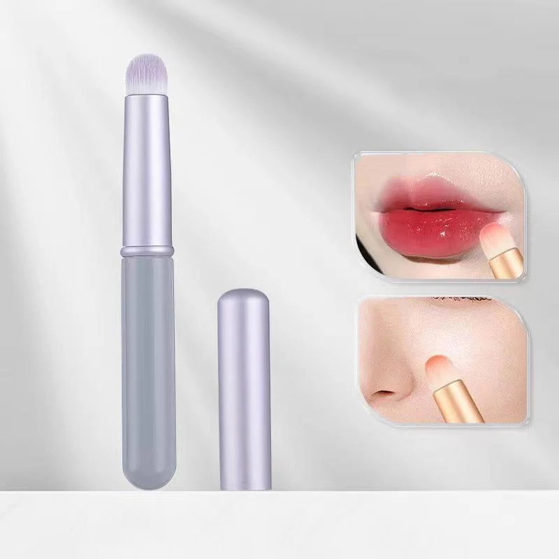 Pincel de maquillaje portátil para labios, brocha de cabeza redonda multifuncional, corrector de lápiz labial, sombra de ojos, resaltador de labios, herramienta de cosméticos