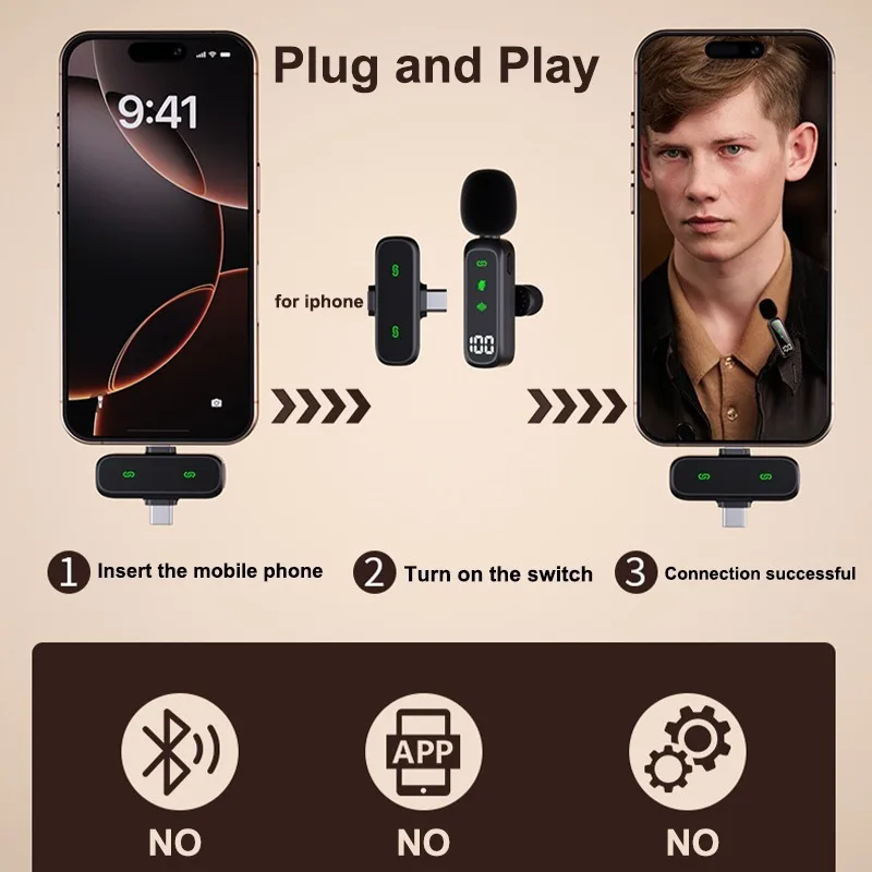 Wireless Lavalier Microphone Mini Lapel Mic with Noise Reduction for Outdoor Live Short Video Shoots Podcast Mobile Phone Use view 2