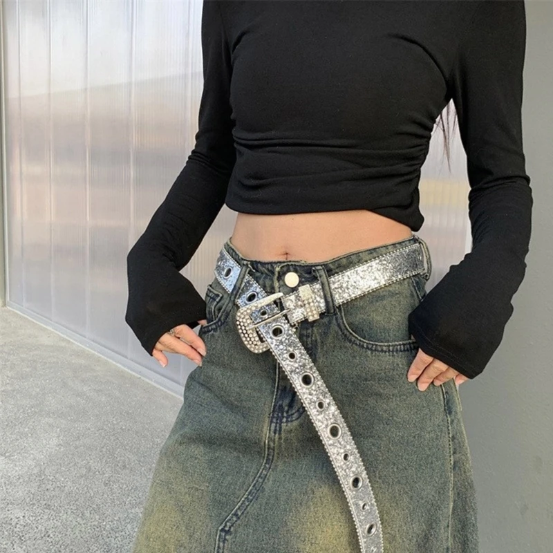 

Glittering Waist Belt Lady Pants Belt 2000s Jeans Belt Cool Waistband