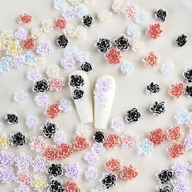 10 sztuk gradientowe akcesoria do paznokci żywica dwukolorowy świecący kwiat piwonii rzeźba róża nosząca ozdobę paznokci
