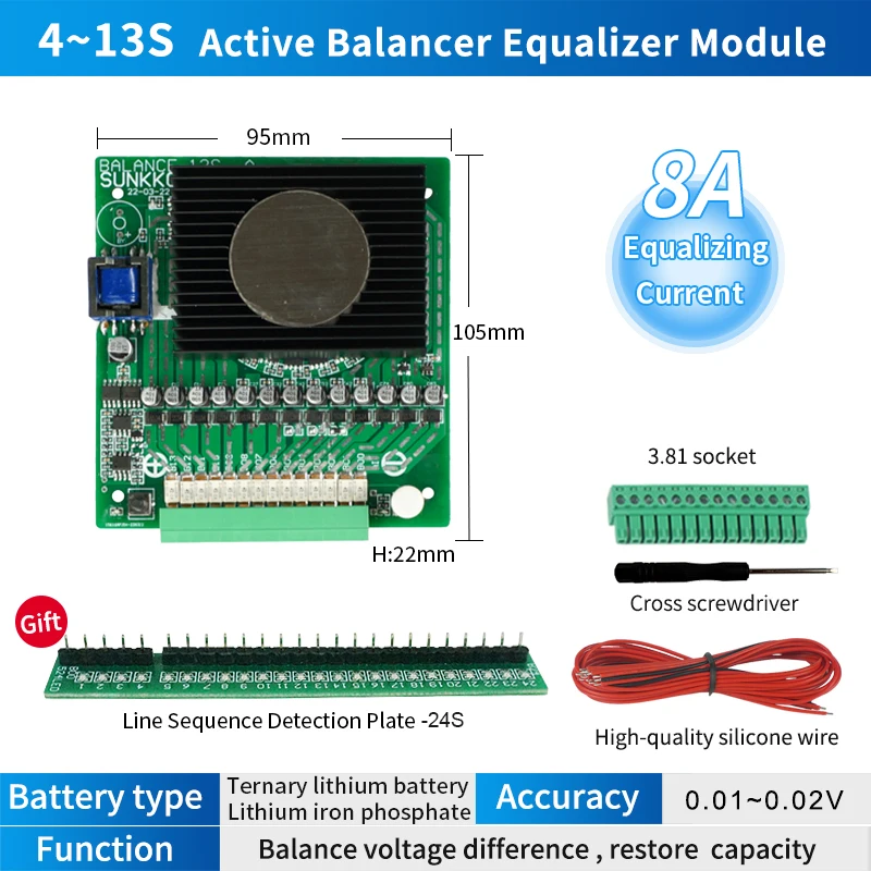 13S 8A LiFePO4 Lithium Ion Active  Balancer Balancing Full Charge Battery Board